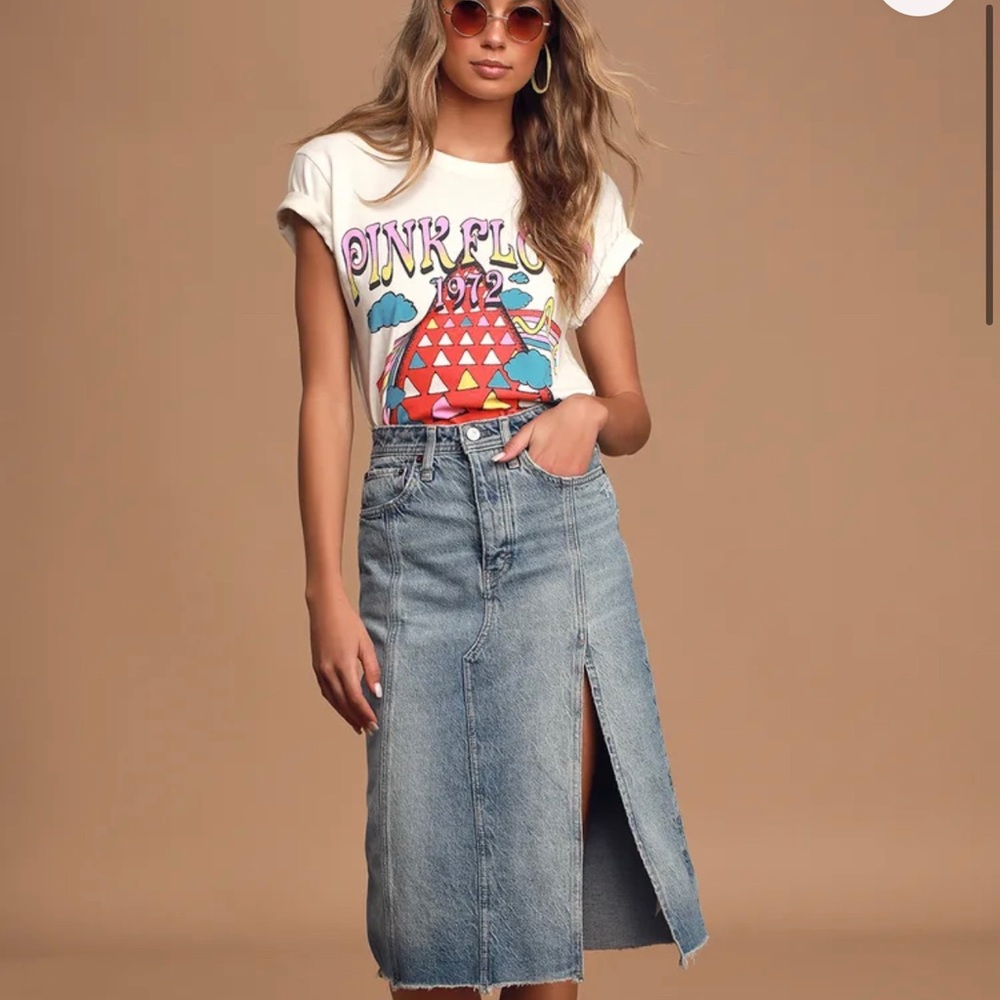 Free People Mambo Light Wash Denim Midi Skirt Size 24